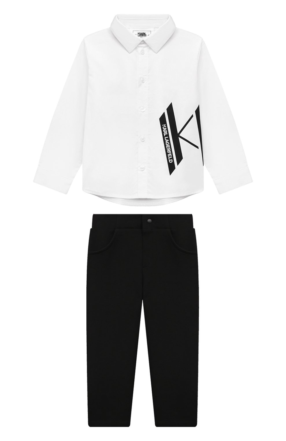 Комплект из рубашки и брюк KARL LAGERFELD KIDS черно-белого цвета по цене 10800 руб., арт. Z30294, фото 1 Комплект из рубашки и брюк KARL LAGERFELD KIDS, арт. Z30294, фото 1