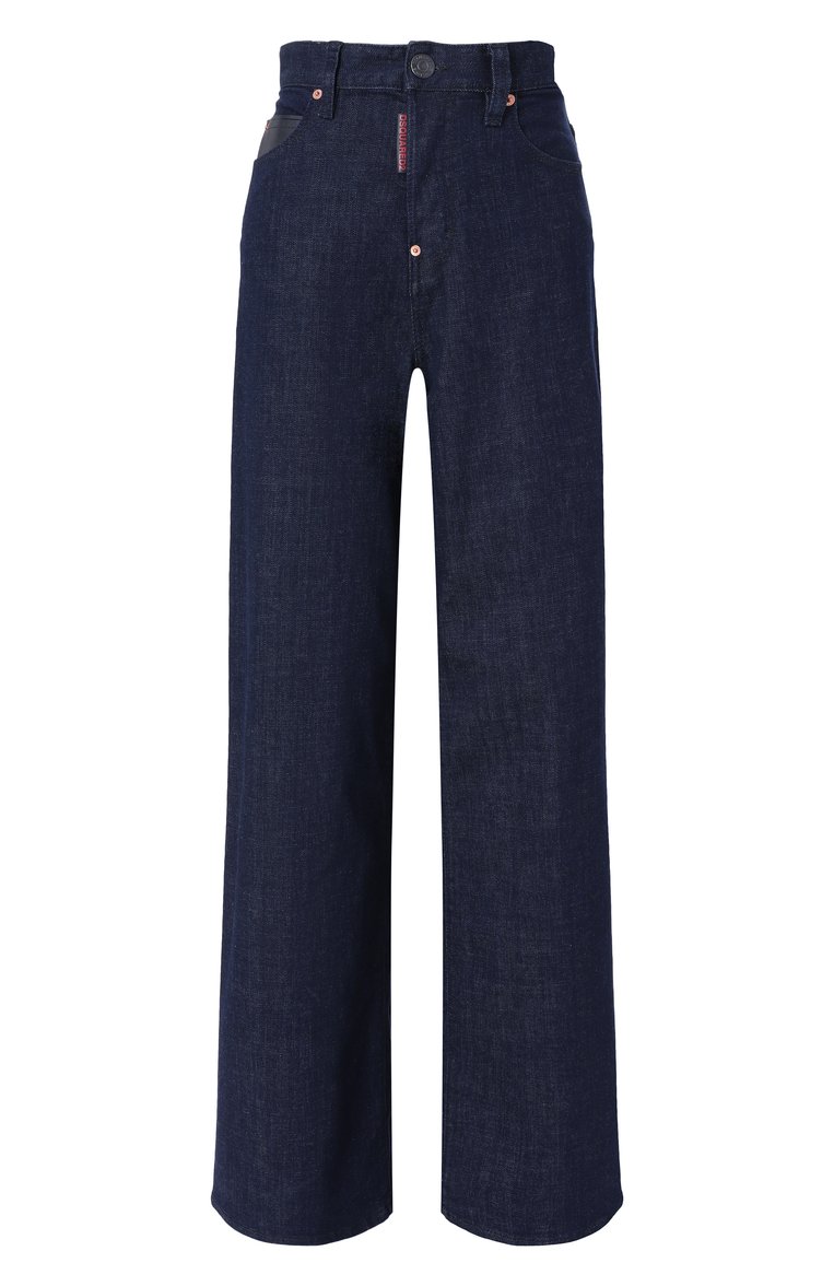 Женские джинсы traveller DSQUARED2 темно-синего цвета, арт. S72LB0861/S30664 | Фото 1 (Длина (брюки, джинсы): Удлиненные; Материал внешний: Хлопок, Деним; Силуэт Ж (брюки и джинсы): Прямые; Стили: Кэжуэл; Кросс-КТ: Деним; Автоматизация ТО: Проставлено; Автоматизация состава: Проставлено)