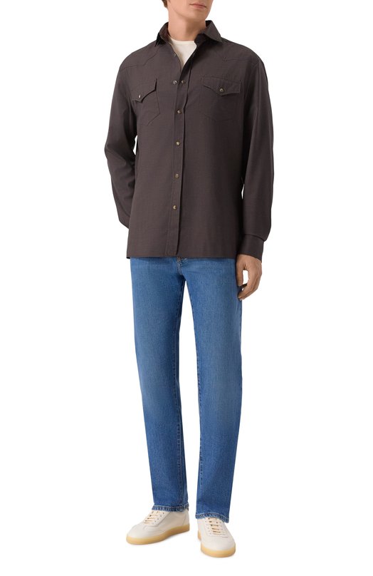 Шерстяная рубашка Brunello Cucinelli MM6704008 Коричневый  MM6704008 Фото 2