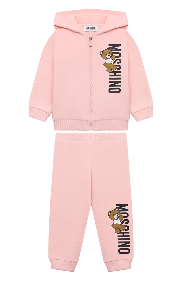 Детский комплект из толстовки и брюк MOSCHINO светло-розового цвета, арт. MUK04R/LDA27 | Фото 1 (Случай: Повседневный; Материал сплава: Проставлено; Нос: Не проставлено; Материал внешний: Хлопок; Ростовка одежда: 3 мес | 62 см, 6 мес | 68 см, 9 мес | 74 см, 12 мес | 80 см, 18 мес | 86 см, 24 мес | 92 см, 36 мес | 98 см)