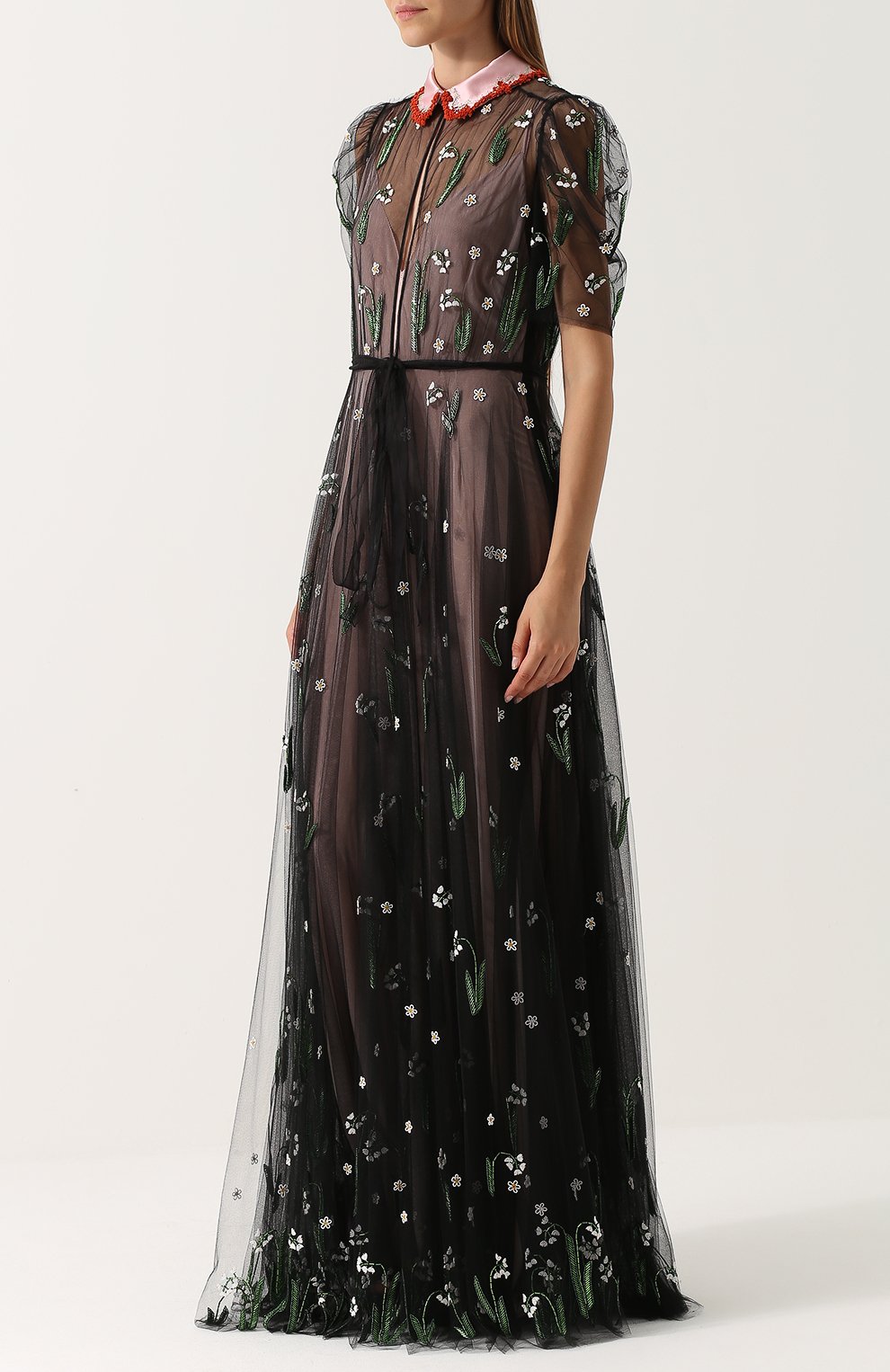 Приталенное прозрачное платье-макси с коротким рукавом VALENTINO, арт. NB3VD646/1ED, фото 3