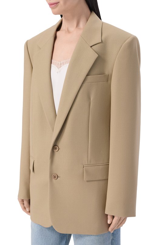 Жакет из шерсти и шелка Saint Laurent 858458/Y7K11 Бежевый  858458/Y7K11 Фото 3