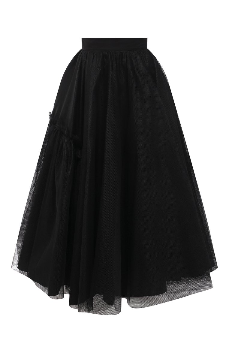 Женская юбка ALEXANDER MCQUEEN черного цвета, арт. 659364/QEACR | Фото 1 (Стили: Романтичный; Материал внешний: Синтетический материал; Длина Ж (юбки, платья, шорты): Миди; Женское Кросс-КТ: Юбка-одежда; Материал подклада: Хлопок; Региональные ограничения белый список (Axapta Mercury): RU; Драгоценные камни: Проставлено; Материал сплава: Проставлено)