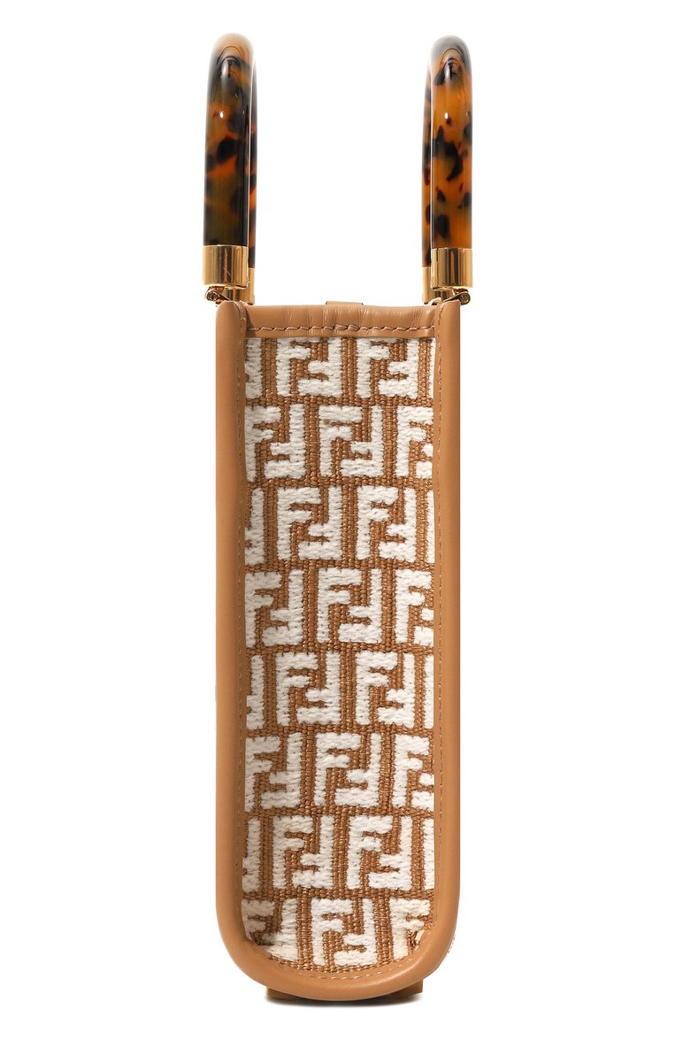 Женская сумка sunshine mini FENDI коричневого цвета, арт. 8BS051 AQ0X | Фото 4 (Материал: Текстиль; Материал сплава: Проставлено; Размер: mini; Ремень/цепочка: На ремешке; Драгоценные камни: Проставлено)