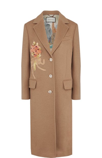 Женское однотонное шерстяное пальто с  декоративной отделкой GUCCI, арт. 495135/ZKK51