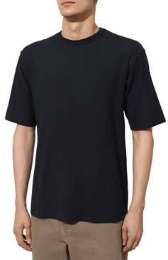 Мужская хлопковая футболка PIACENZA CASHMERE 1733 темно-синего цвета, арт. 7928 | Фото 3 (Материал внешний: Хлопок; Рукава: Короткие; Длина (для топов): Стандартные; Принт: Без принта; Стили: Кэжуэл; Мужское Кросс-КТ: Футболка-одежда; Кросс-КТ: Джерси)
