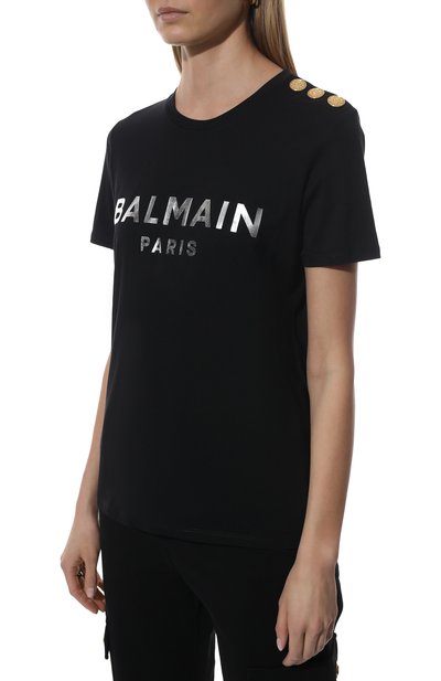 Хлопковая футболка BALMAIN черного цвета по цене 42050 руб., арт. XF1EF005/BB28, фото 3 Хлопковая футболка BALMAIN, арт. XF1EF005/BB28, фото 3