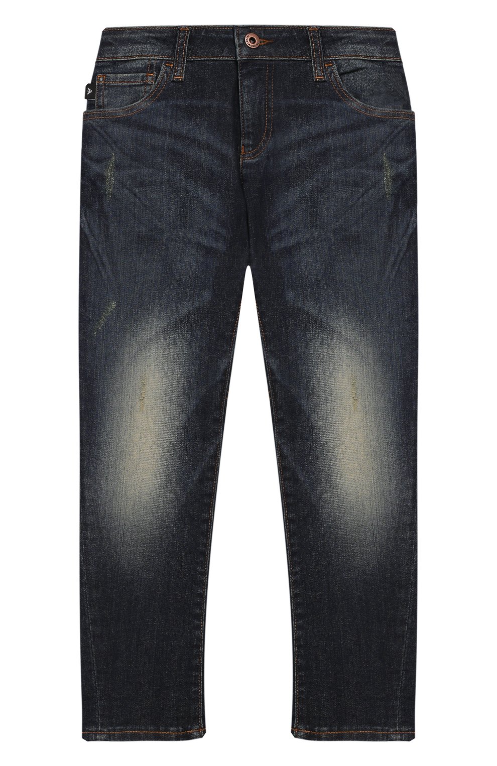 Джинсы с потертостями EMPORIO ARMANI синего цвета по цене 15700 руб., арт. 6G4J04/4D1HZ, фото 1 Джинсы с потертостями EMPORIO ARMANI, арт. 6G4J04/4D1HZ, фото 1
