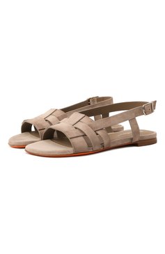 Женские замшевые сандалии SANTONI бежевого цвета, арт. WHPG70832HA1T0AE | Фото 1 (Подошва: Плоская; Материал внешний: Натуральная кожа, Замша; Материал внутренний: Натуральная кожа; Каблук высота: Низкий)
