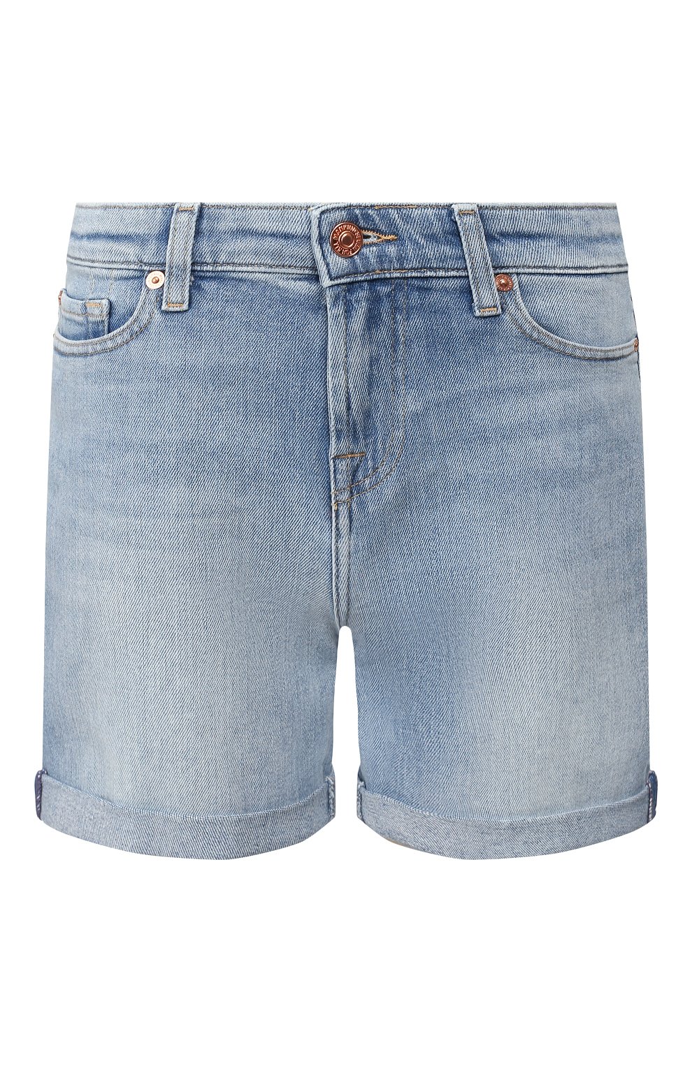 Джинсовые шорты 7 FOR ALL MANKIND голубого цвета по цене 11650 руб., арт. JSWUA500IH, фото 1 Джинсовые шорты 7 FOR ALL MANKIND, арт. JSWUA500IH, фото 1
