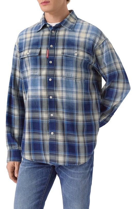 Хлопковая рубашка Dsquared2 S74DM0899/D35206 Синий  S74DM0899/D35206 Фото 3