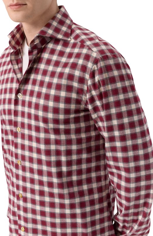 Хлопковая рубашка Kiton UCCH0943905 Бордовый  UCCH0943905 Фото 5