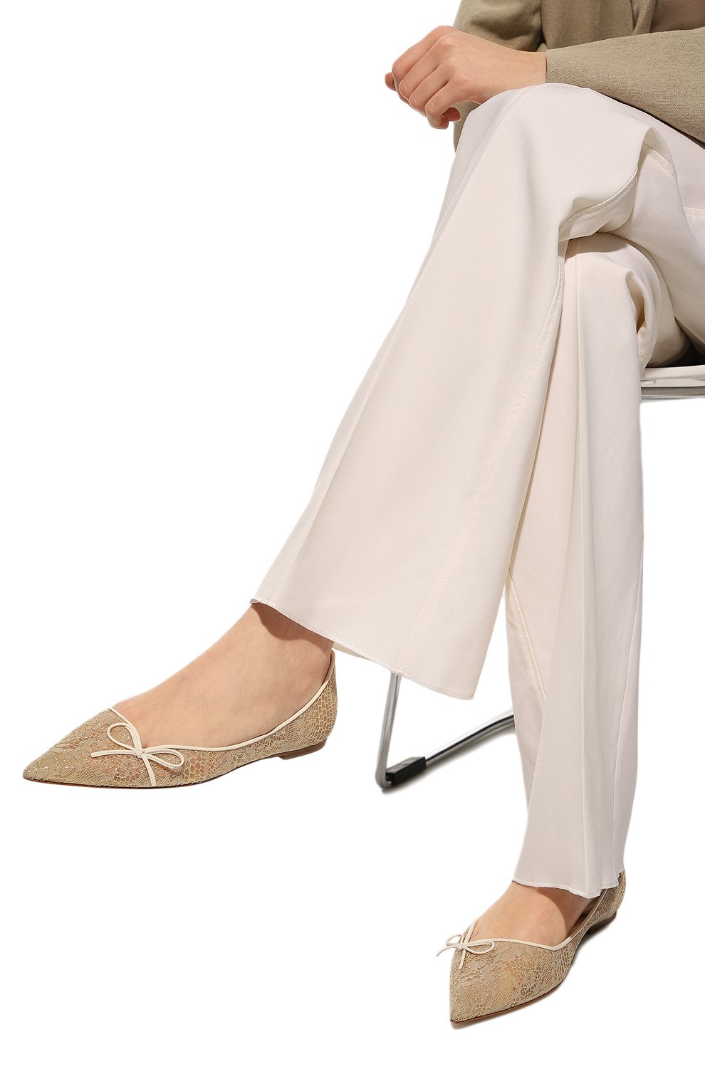 Текстильные балетки cibelle JIMMY CHOO, арт. CIBELLEFLAT/BCQIVORYLATTE, фото 3