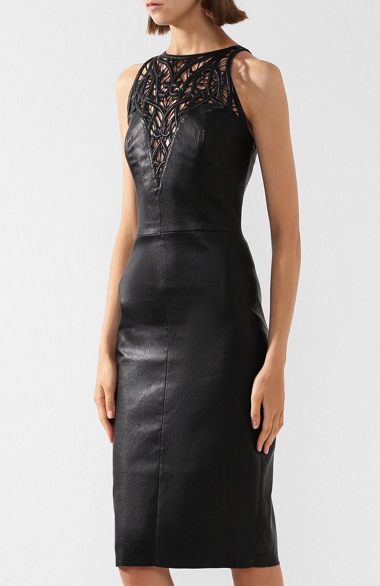 Приталенное кожаное платье с декоративной вставкой JITROIS, арт. DRESS L0LA BR0DEE AGNEAU STRETCH, фото 1