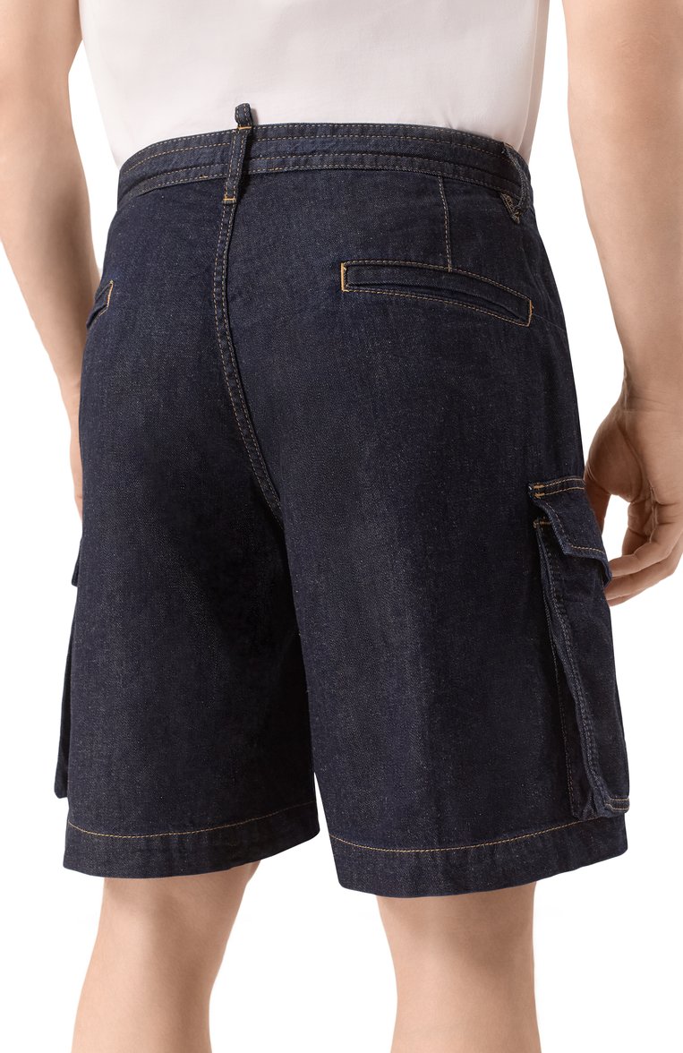 Мужские джинсовые шорты DSQUARED2 темно-синего цвета, арт. S78MU0064/S30825 | Фото 4 (Длина Шорты М: До колена; Материал внешний: Хлопок, Деним; Силуэт М (брюки): Карго; Случай: Повседневный; Кросс-КТ: Деним; Принт: Без принта; Стили: Гранж; Автоматизация ТО: Проставлено; Автоматизация состава: Проставлено; Детали: Без декора)