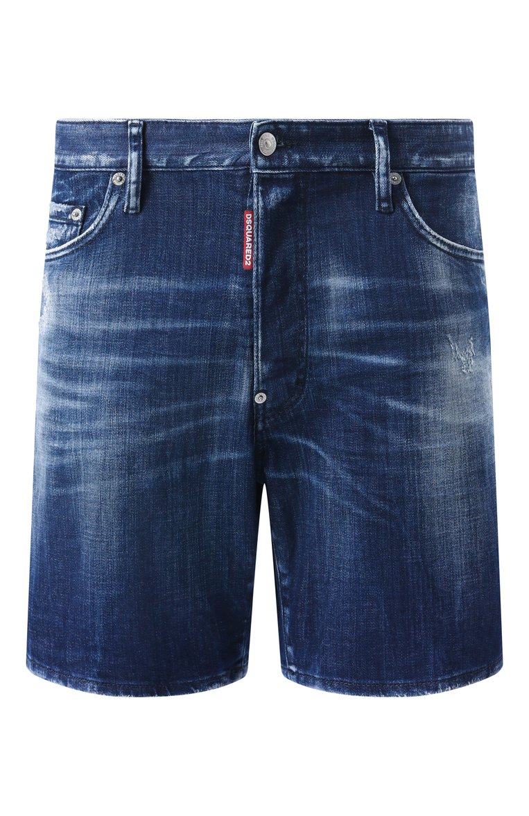 Мужские джинсовые шорты DSQUARED2 темно-синего цвета, арт. S71MU0856/S30342 | Фото 1 (Длина Шорты М: До колена; Материал внешний: Хлопок, Деним; Принт: Без принта; Стили: Кэжуэл; Случай: Повседневный; Автоматизация состава: Проставлено; Автоматизация ТО: Проставлено; Детали: Без декора)