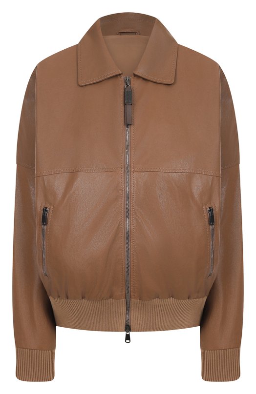 Кожаный бомбер Brunello Cucinelli MPCKL7472 Коричневый MPCKL7472