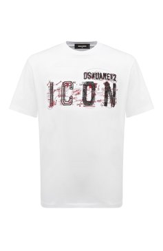 Мужская хлопковая футболка icon DSQUARED2 белого цвета, арт. S79GC0083/S23009 | Фото 1 (Рукава: Короткие; Длина (для топов): Стандартные; Принт: С принтом; Материал сплава: Проставлено; Материал внешний: Хлопок; Драгоценные камни: Проставлено; Стили: Кэжуэл)