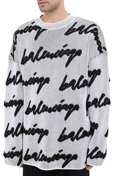 Свитер из хлопка и шерсти BALENCIAGA черно-белого цвета по цене 89950 руб., арт. 625985/T3180, фото 3 Свитер из хлопка и шерсти BALENCIAGA, арт. 625985/T3180, фото 3