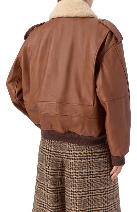 Кожаный бомбер Saint Laurent 843525/YCTE2 Коричневый  843525/YCTE2 Фото 4