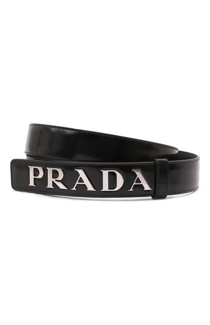 Мужской кожаный ремень PRADA черного цвета, арт. 2CM249-ZO6-F0002 | Фото 1 (Материал: Натуральная кожа; Случай: Повседневный)