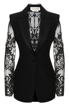 Женский жакет ALEXANDER MCQUEEN черного цвета, арт. 592042/QEAAA | Фото 1 (Статус проверки: Проверено, Проверена категория; Длина (для топов): Стандартные; Материал внешний: Синтетический материал, Вискоза; Рукава: Длинные; Материал подклада: Купро; 1-2-бортные: Однобортные; Женское Кросс-КТ: Жакет-одежда; Случай: Вечерний)