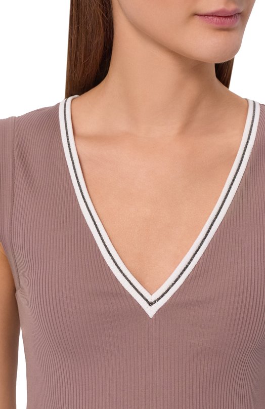 Хлопковый топ Brunello Cucinelli MG902D0302 Бежевый  MG902D0302 Фото 5