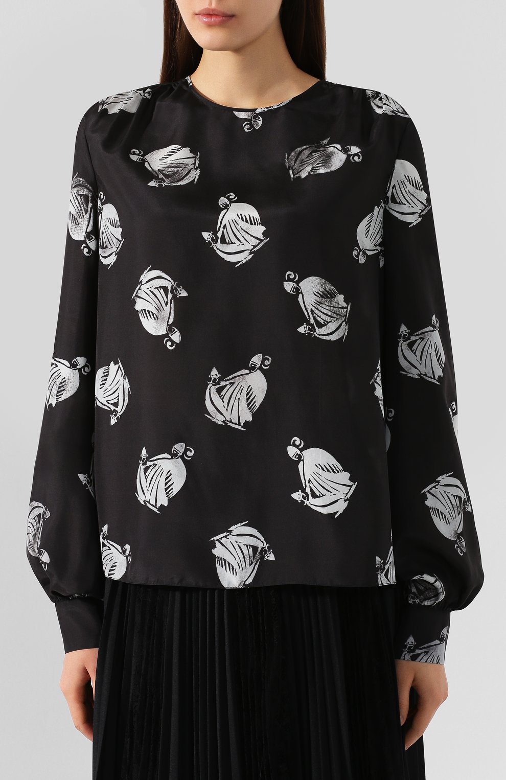 Шелковая блузка LANVIN черно-белого цвета по цене 94650 руб., арт. RW-T0669I-4185-H19, фото 3 Шелковая блузка LANVIN, арт. RW-T0669I-4185-H19, фото 3
