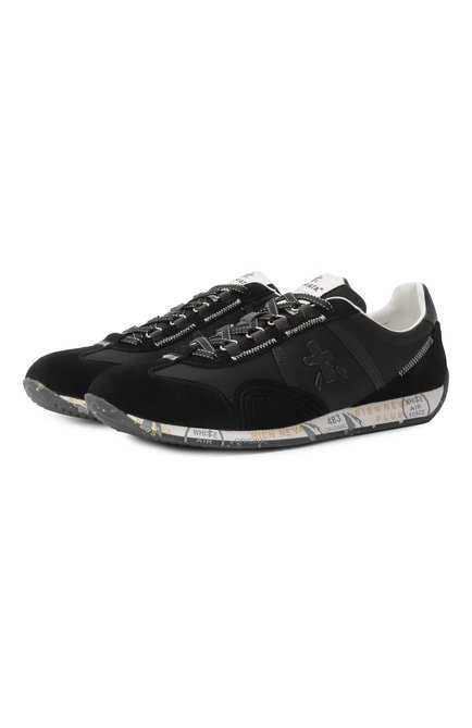Мужские комбинированные кроссовки jacky x PREMIATA черного цвета, арт. JACKY X/VAR 7495 | Фото 1 (Материал внешний: Натуральная кожа, Текстиль; Материал внутренний: Натуральная кожа; Материал сплава: Проставлено; Подошва: Плоская; Драгоценные камни: Проставлено)
