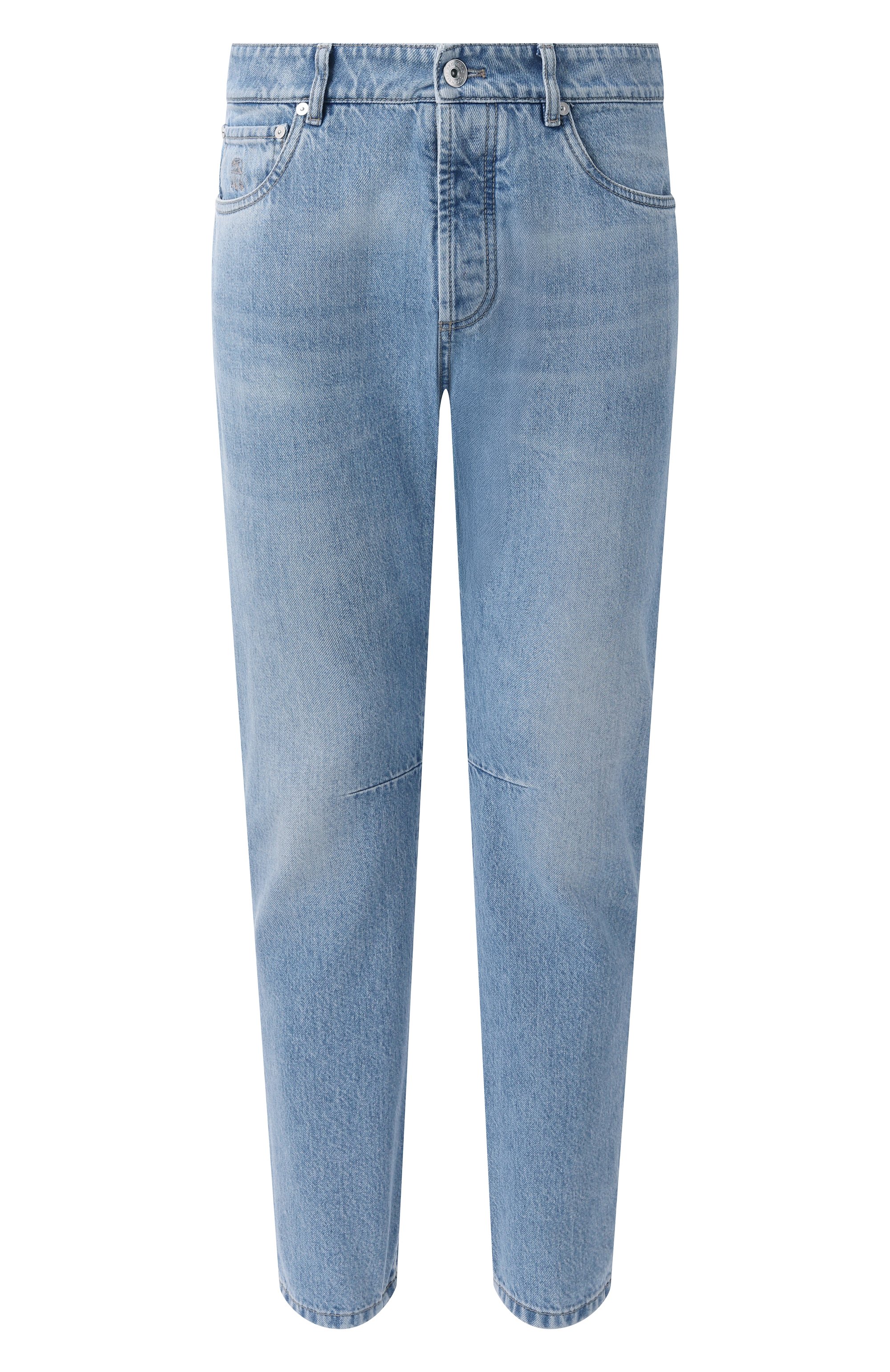 Джинсы leisure fit BRUNELLO CUCINELLI голубого цвета по цене 119000 руб., арт. M241PB2347, фото 1 Джинсы leisure fit BRUNELLO CUCINELLI, арт. M241PB2347, фото 1