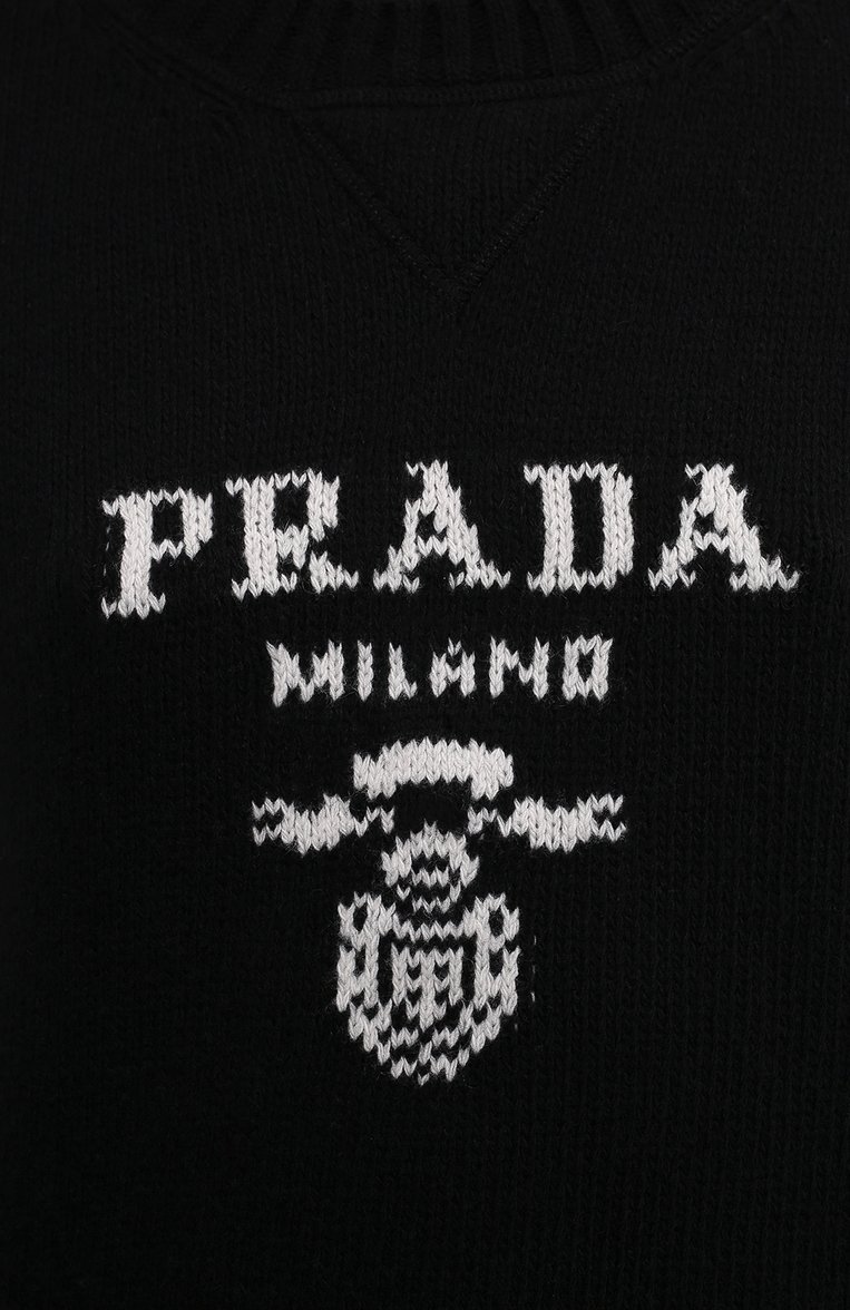 Женский свитер из шерсти и кашемира PRADA черного цвета, арт. P24G1V-1YMW-F0002-211 | Фото 5 (Рукава: Длинные; Материал внешний: Кашемир, Шерсть; Длина (для топов): Стандартные; Стили: Гламурный; Женское Кросс-КТ: Свитер-одежда; Драгоценные камни: Проставлено; Материал сплава: Проставлено)