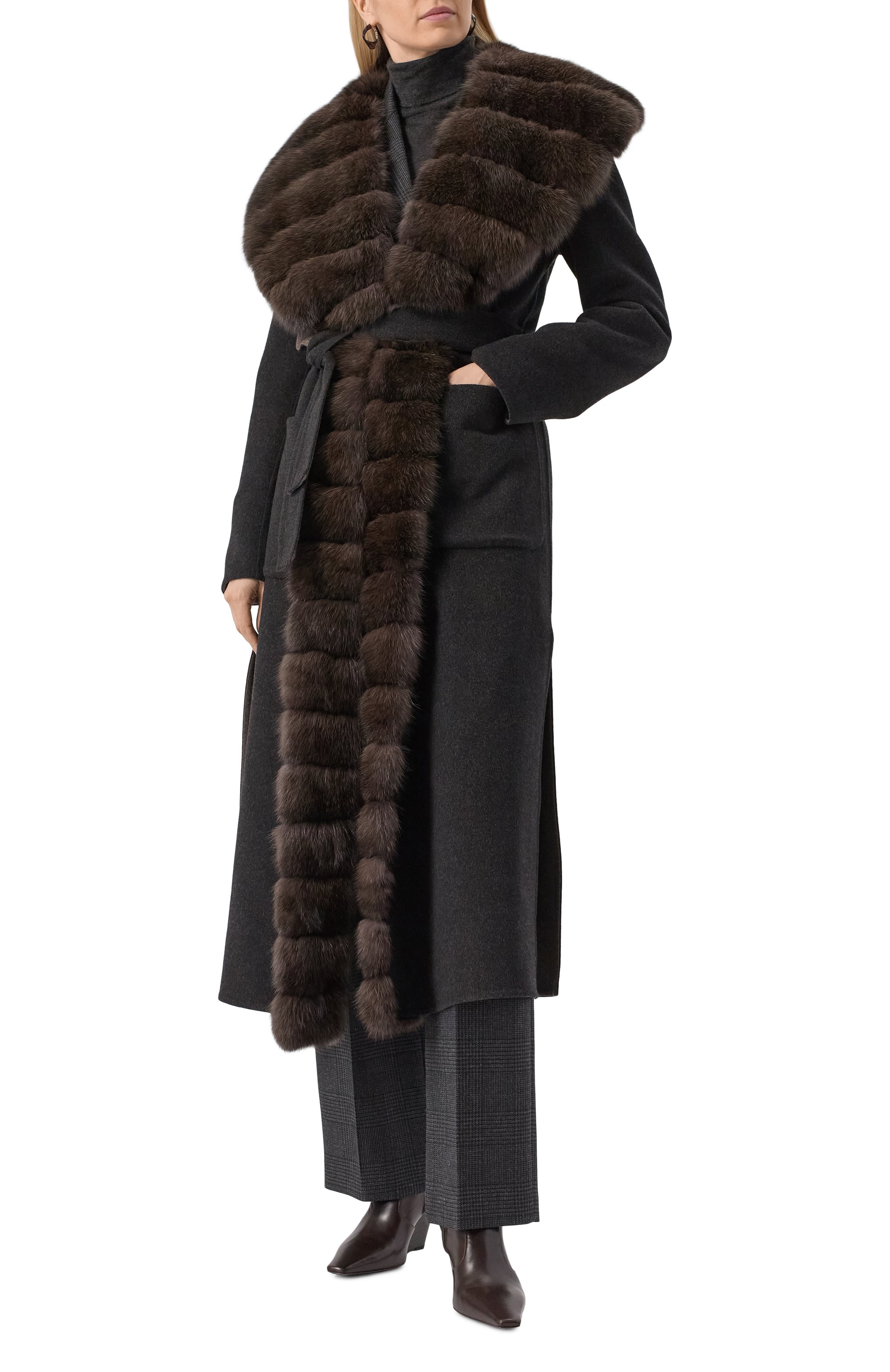 Шерстяное пальто с отделкой из соболя MVST, арт. FTBPL-X1395-1SB/LP1134, фото 3