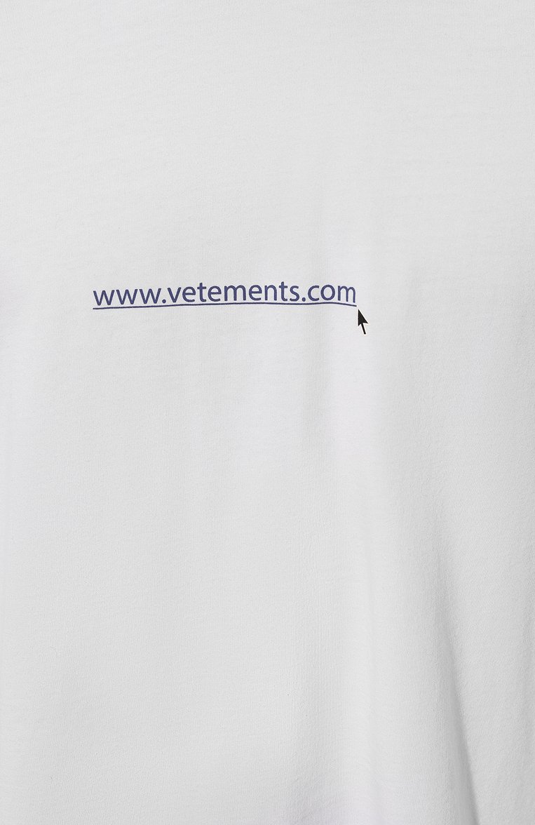 Мужского хлопковая футболка VETEMENTS белого цвета, арт. UA65TR290W | Фото 8 (Материал внешний: Хлопок; Принт: С принтом; Стили: Гранж; Нос: Не проставлено; Региональные ограничения белый список (Axapta Mercury): Не проставлено; Рукава: 3/4)