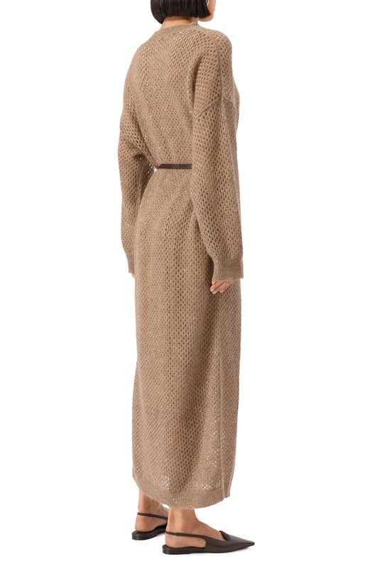 Платье из шерсти и хлопка Brunello Cucinelli MPS732A90P Бежевый  MPS732A90P Фото 3
