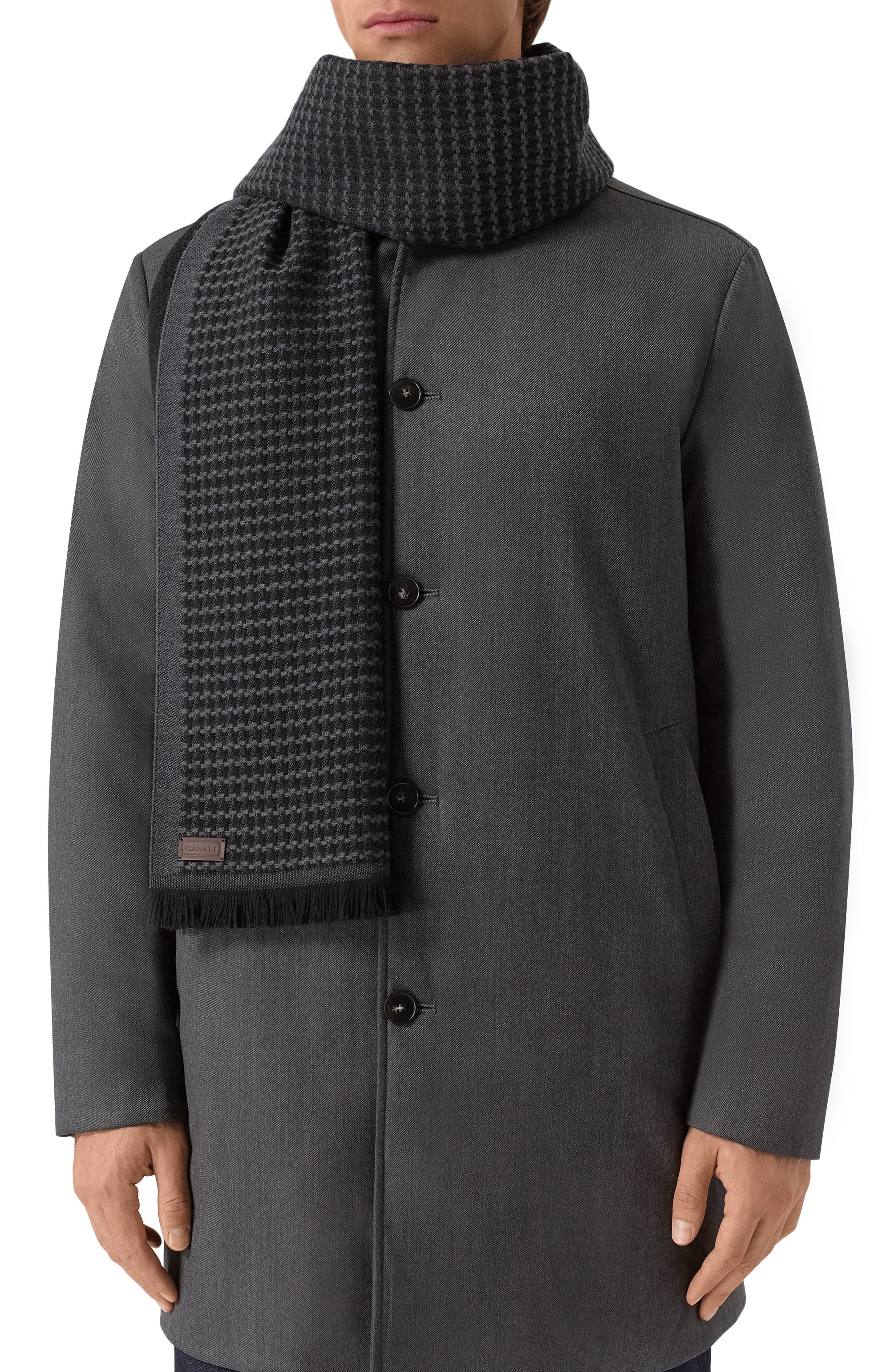 Шерстяной шарф CANALI темно-серого цвета по цене 32200 руб., арт. 06/TF00315, фото 2 Шерстяной шарф CANALI, арт. 06/TF00315, фото 2