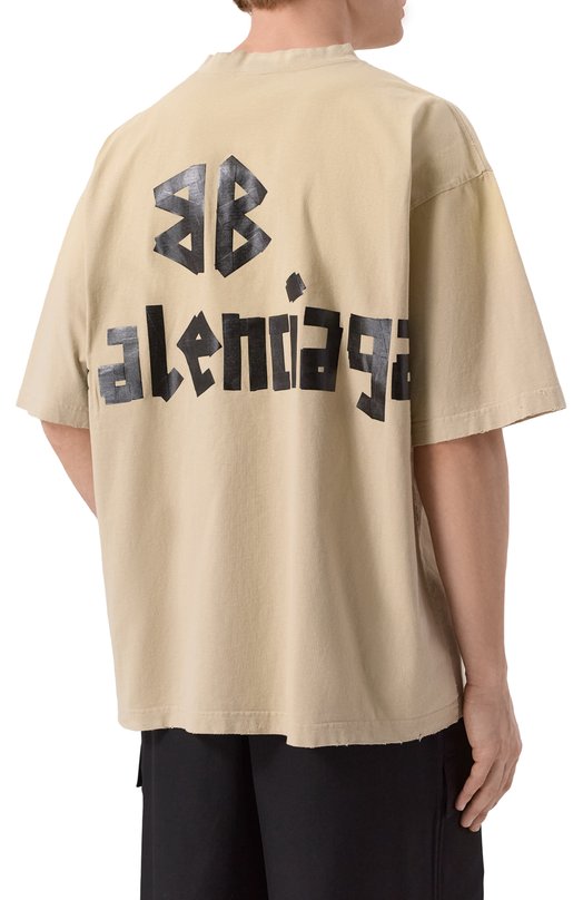 Хлопковая футболка Balenciaga 764235/TSVK1 Бежевый  764235/TSVK1 Фото 4