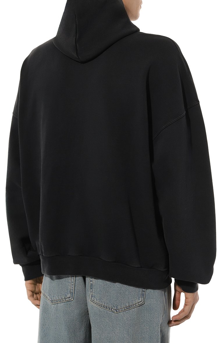 Мужской хлопковое худи BALENCIAGA черного цвета, арт. 739024/T0VV2 | Фото 4 (Рукава: Длинные; Материал внешний: Хлопок; Длина (для топов): Стандартные; Стили: Спорт-шик; Мужское Кросс-КТ: Худи-одежда; Принт: С принтом)