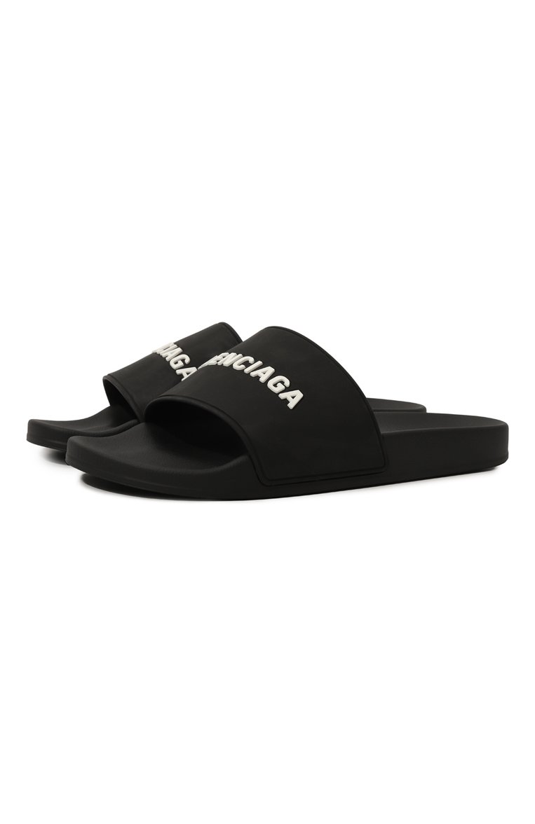 Мужские шлепанцы pool BALENCIAGA черного цвета, арт. 565826/W1S80/1006 | Фото 1 (Нос: Не проставлено; Материал внешний: Экокожа; Материал внутренний: Текстиль; Материал: Резина)