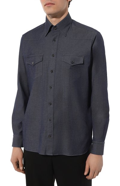 Хлопковая рубашка ZILLI темно-синего цвета по цене 75650 руб., арт. REGC02ZSLBL75ZS306709, фото 3 Хлопковая рубашка ZILLI, арт. REGC02ZSLBL75ZS306709, фото 3