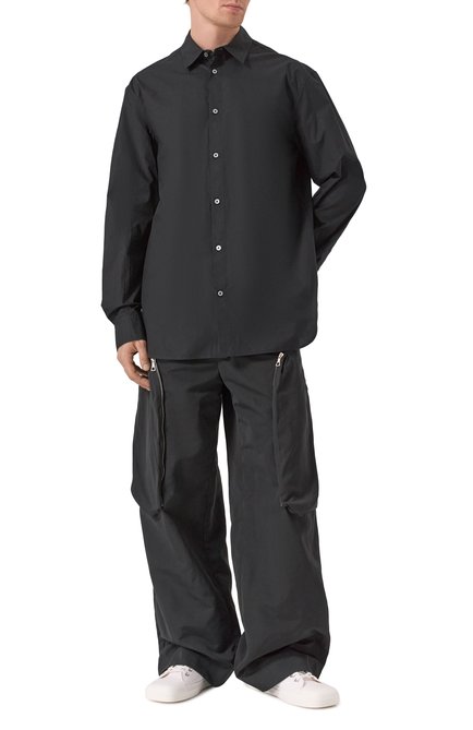 Мужская хлопковая рубашка ANN DEMEULEMEESTER черного цвета, арт. B0010522/FA555 | Фото 2 (Длина (для топов): Стандартные; Драгоценные камни: Проставлено; Материал внешний: Хлопок; Рукава: Длинные; Материал сплава: Проставлено)