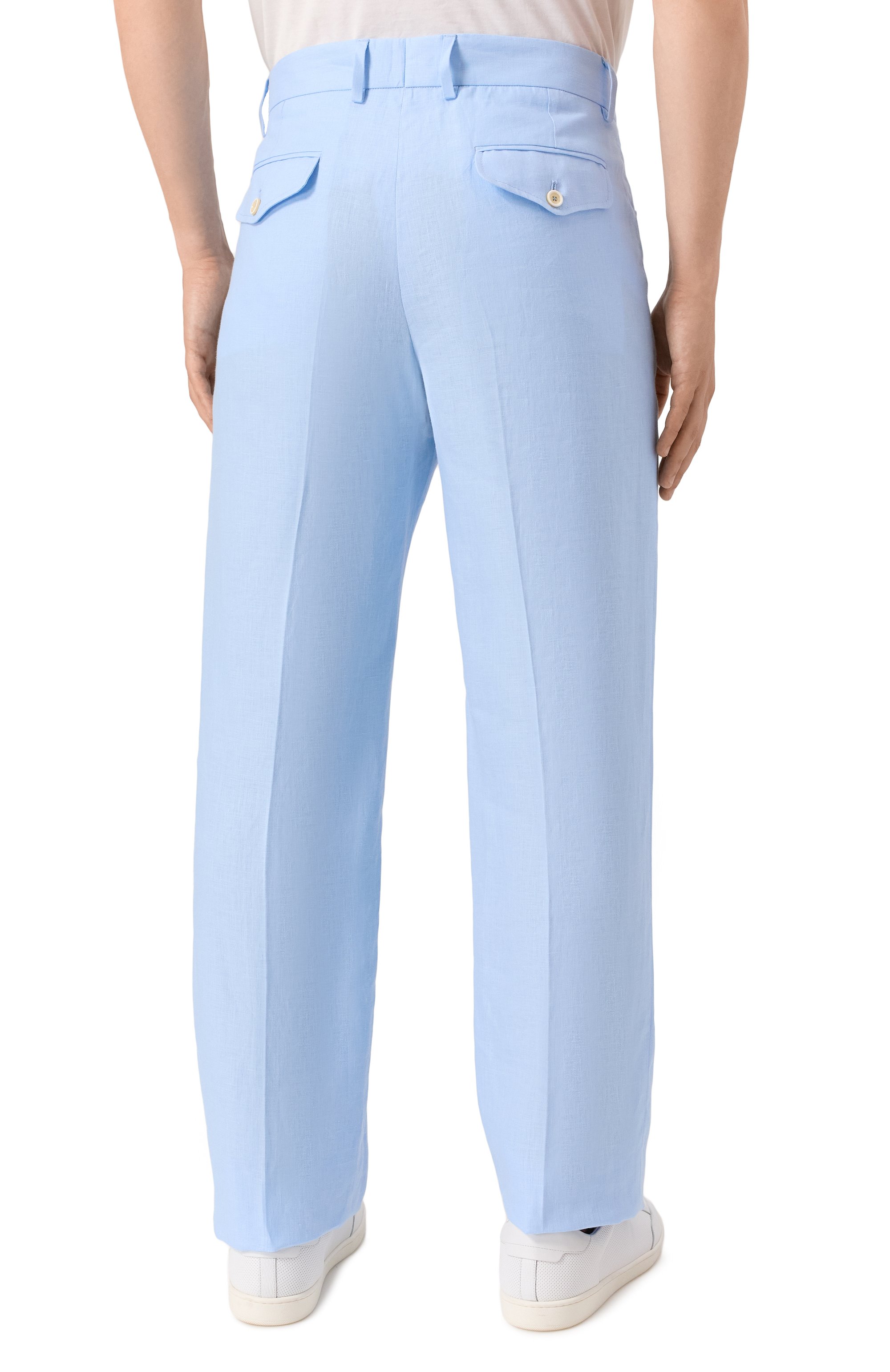 Льняные брюки DOLCE & GABBANA голубого цвета по цене 111500 руб., арт. GP0R1T/FU4JB, фото 4 Льняные брюки DOLCE & GABBANA, арт. GP0R1T/FU4JB, фото 4