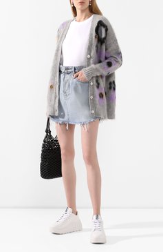 Женский кардиган MIU MIU серого цвета, арт. MMF252-1WVK-F0230 | Фото 2 (Длина (для топов): Удлиненные; Рукава: Длинные; Материал внешний: Шерсть; Женское Кросс-КТ: кардиган-трикотаж)