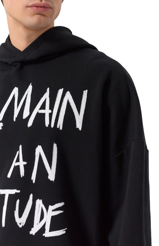 Хлопковое худи Balmain GH1JT250/GF40 Чёрный  GH1JT250/GF40 Фото 5