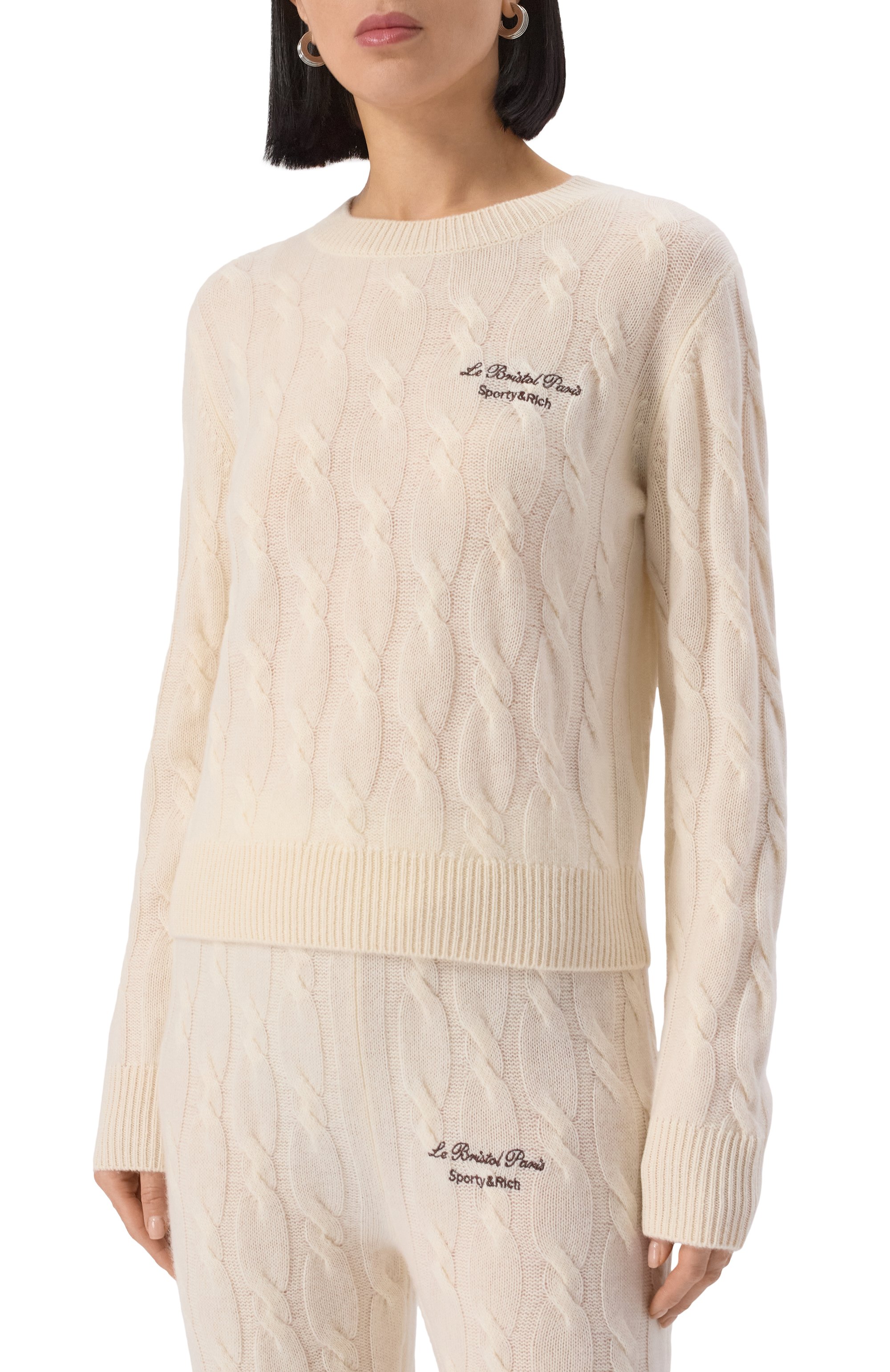 Свитер из кашемира и шерсти sporty & rich x le bristol paris SPORTY AND RICH кремового цвета по цене 36400 руб., арт. WS066517619CR01, фото 3 Свитер из кашемира и шерсти sporty & rich x le bristol paris SPORTY AND RICH, арт. WS066517619CR01, фото 3