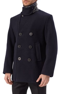 Мужской шерстяное пальто BURBERRY темно-синего цвета, арт. 8104037 | Фото 8 (Длина (верхняя одежда): Короткие; Материал подклада: Купро; Рукава: Длинные; Материал внешний: Шерсть; Мужское Кросс-КТ: пальто-верхняя одежда; 1-2-бортные: Двубортные; Стили: Кэжуэл)