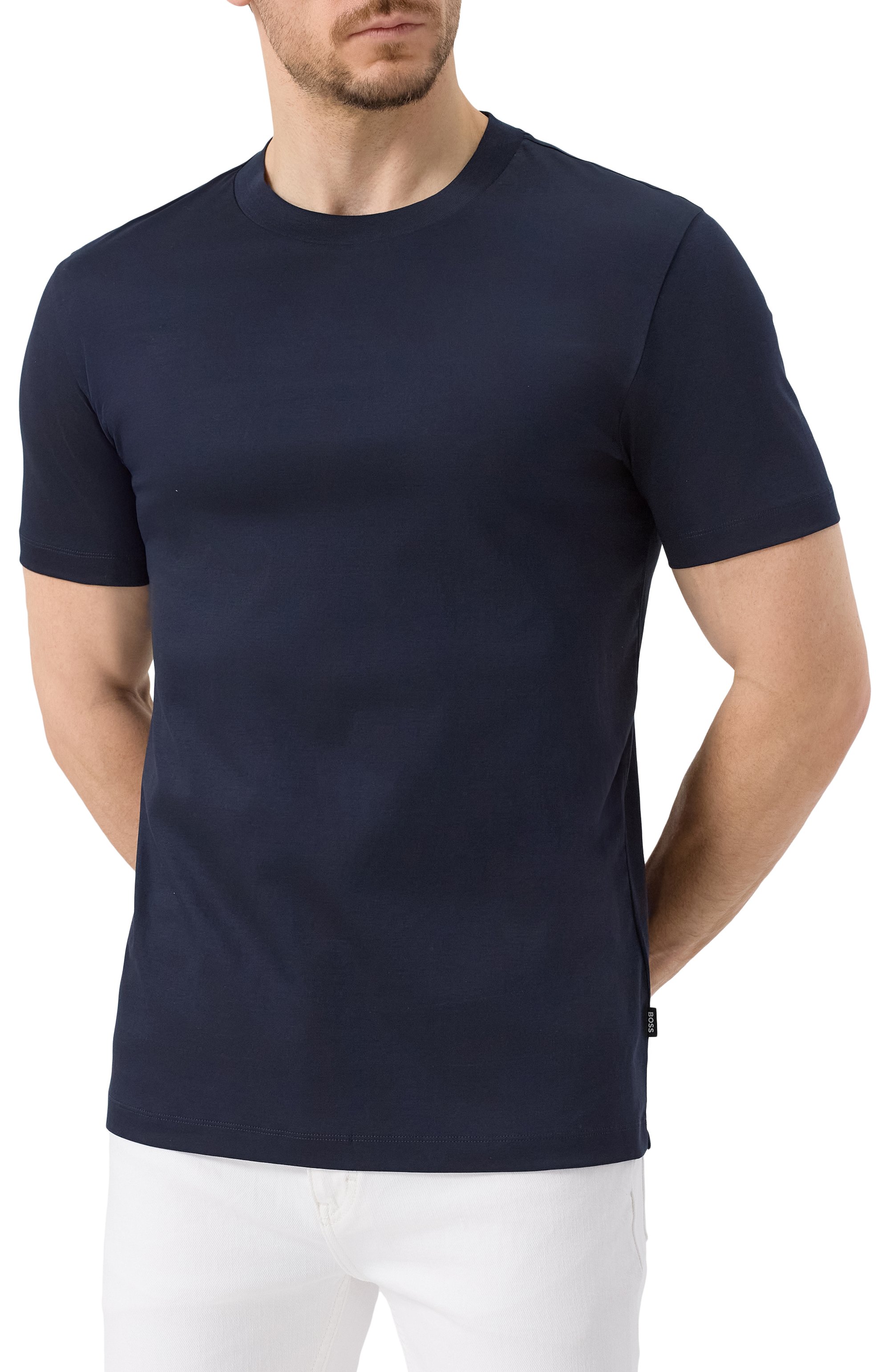 Хлопковая футболка BOSS темно-синего цвета по цене 13450 руб., арт. 50523931, фото 3 Хлопковая футболка BOSS, арт. 50523931, фото 3