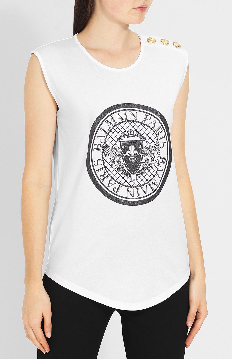 Хлопковый топ с логотипом бренда и контрастными пуговицами BALMAIN, арт. 148105/I001, фото 3