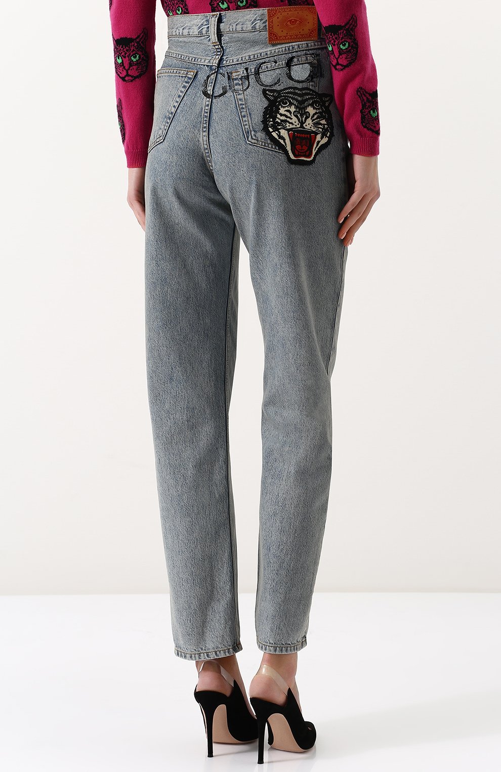Джинсы прямого кроя с потертостями и завышенной талией GUCCI, арт. 502802/XRA16, фото 4