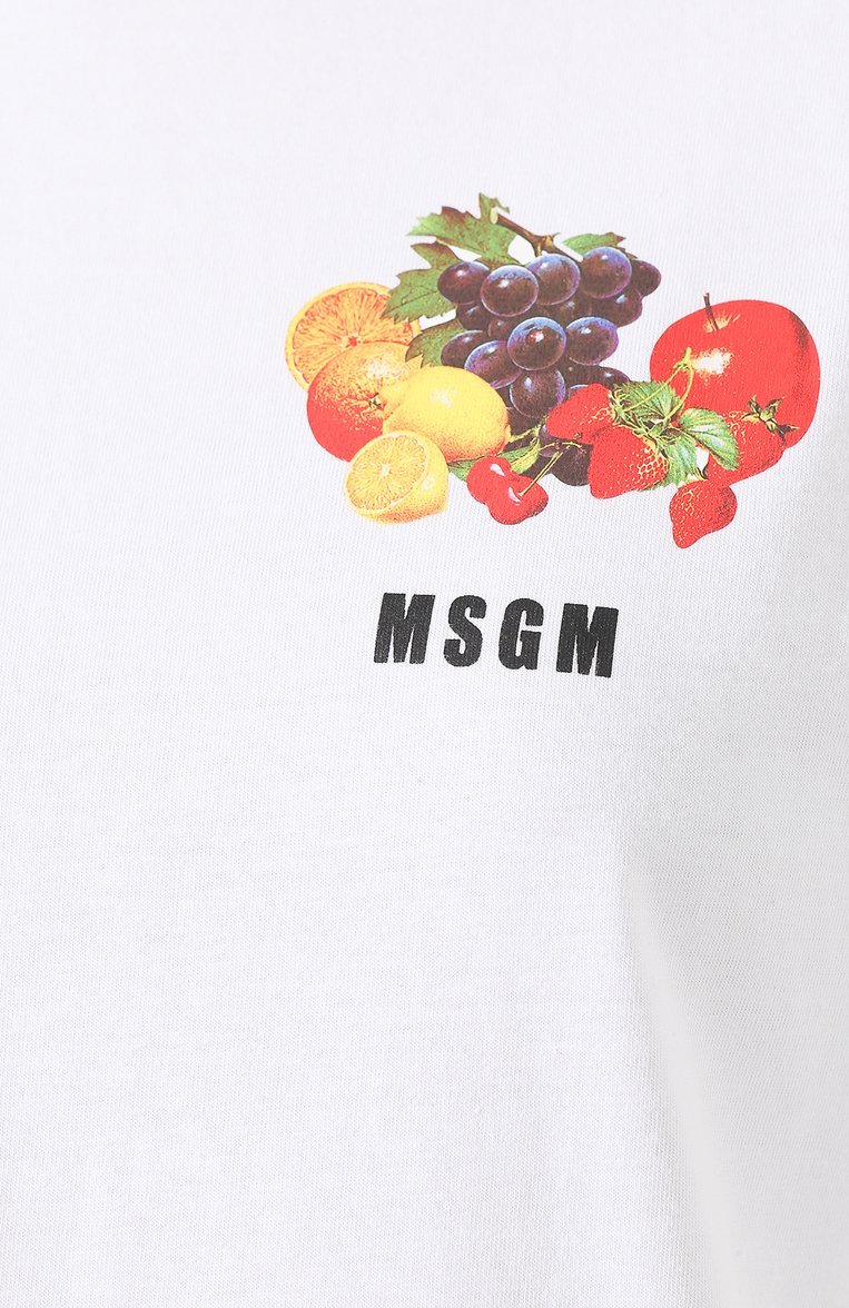 Женская хлопковая футболка MSGM белого цвета, арт. 2641MDM173 195298 | Фото 5 (Рукава: Короткие; Длина (для топов): Стандартные; Статус проверки: Проверена категория; Материал внешний: Хлопок; Женское Кросс-КТ: Футболка-одежда; Стили: Кэжуэл; Принт: С принтом; Драгоценные камни: Проставлено; Материал сплава: Проставлено)