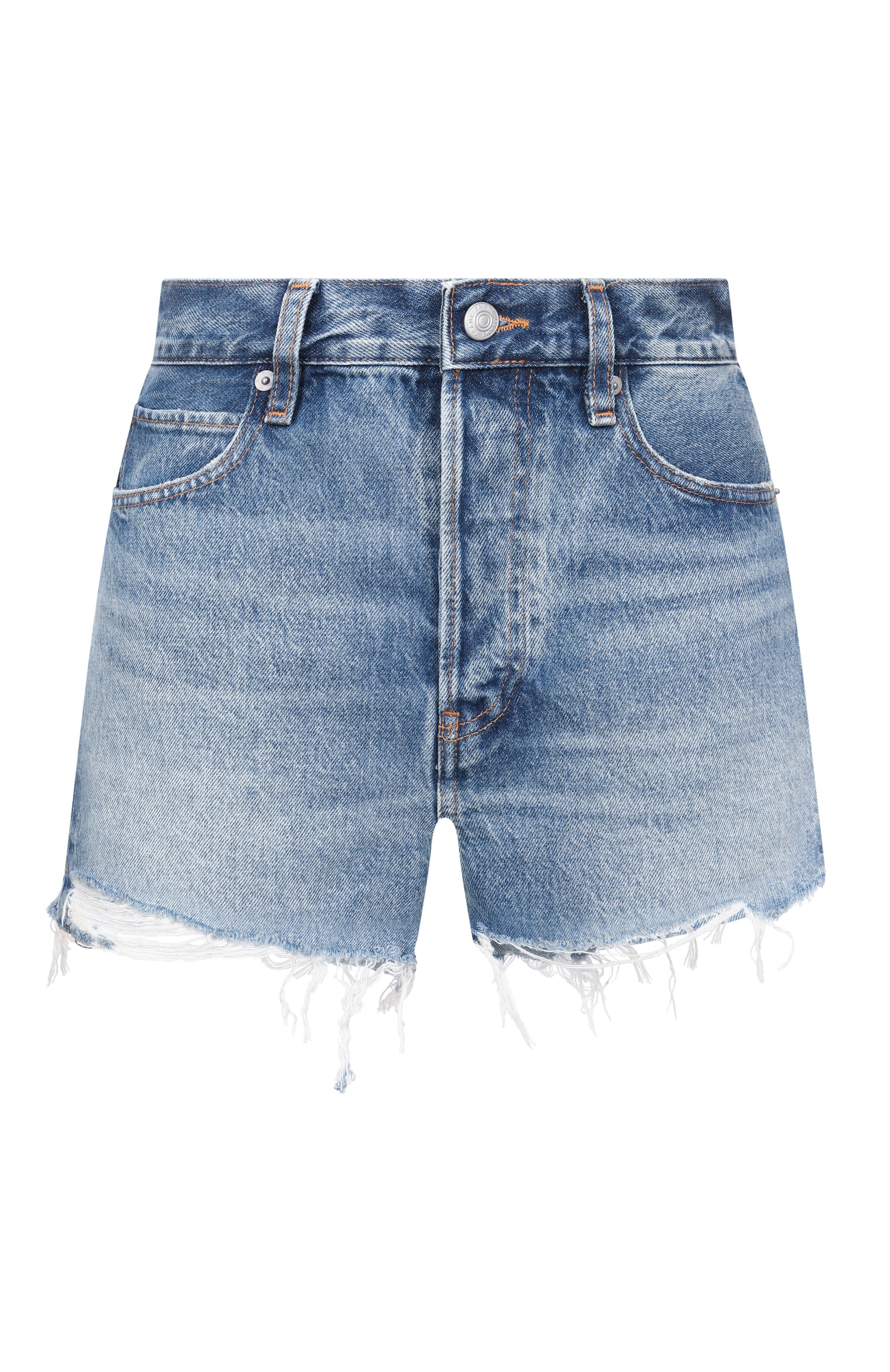 Джинсовые шорты FRAME DENIM синего цвета по цене 32050 руб., арт. 4001RF210, фото 1 Джинсовые шорты FRAME DENIM, арт. 4001RF210, фото 1